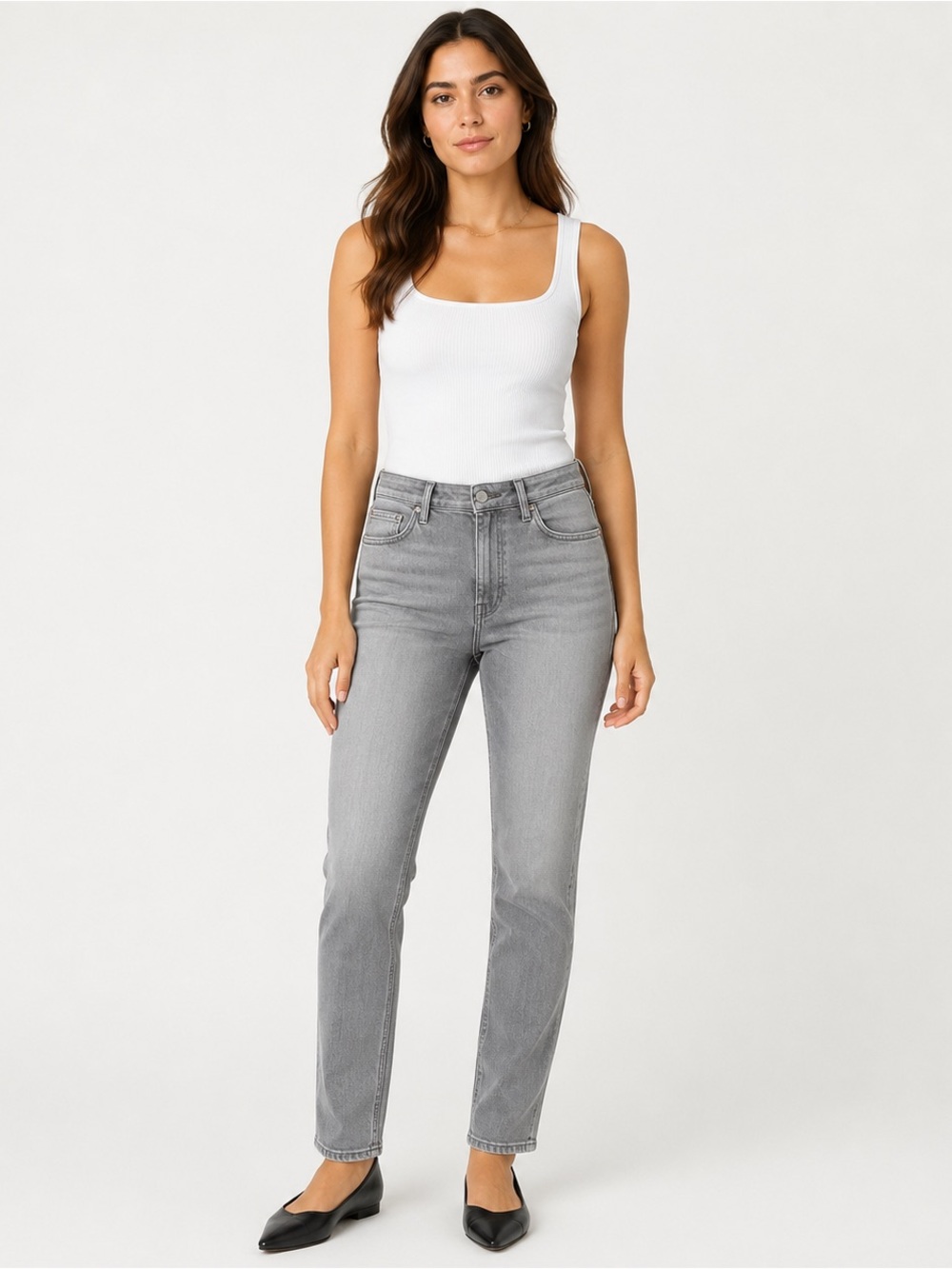 rag & bone Straight Leg Jeans in Light Gray Wash